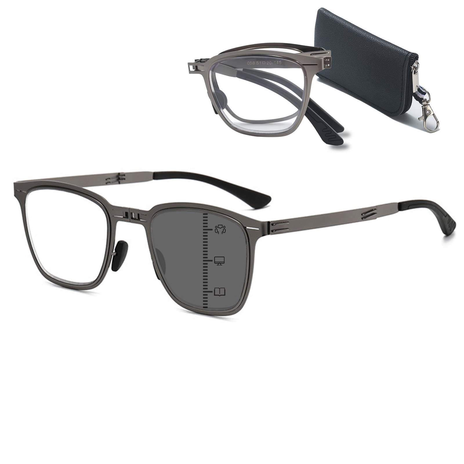 Mens Folding Photochromic Progressive Reading Glasses