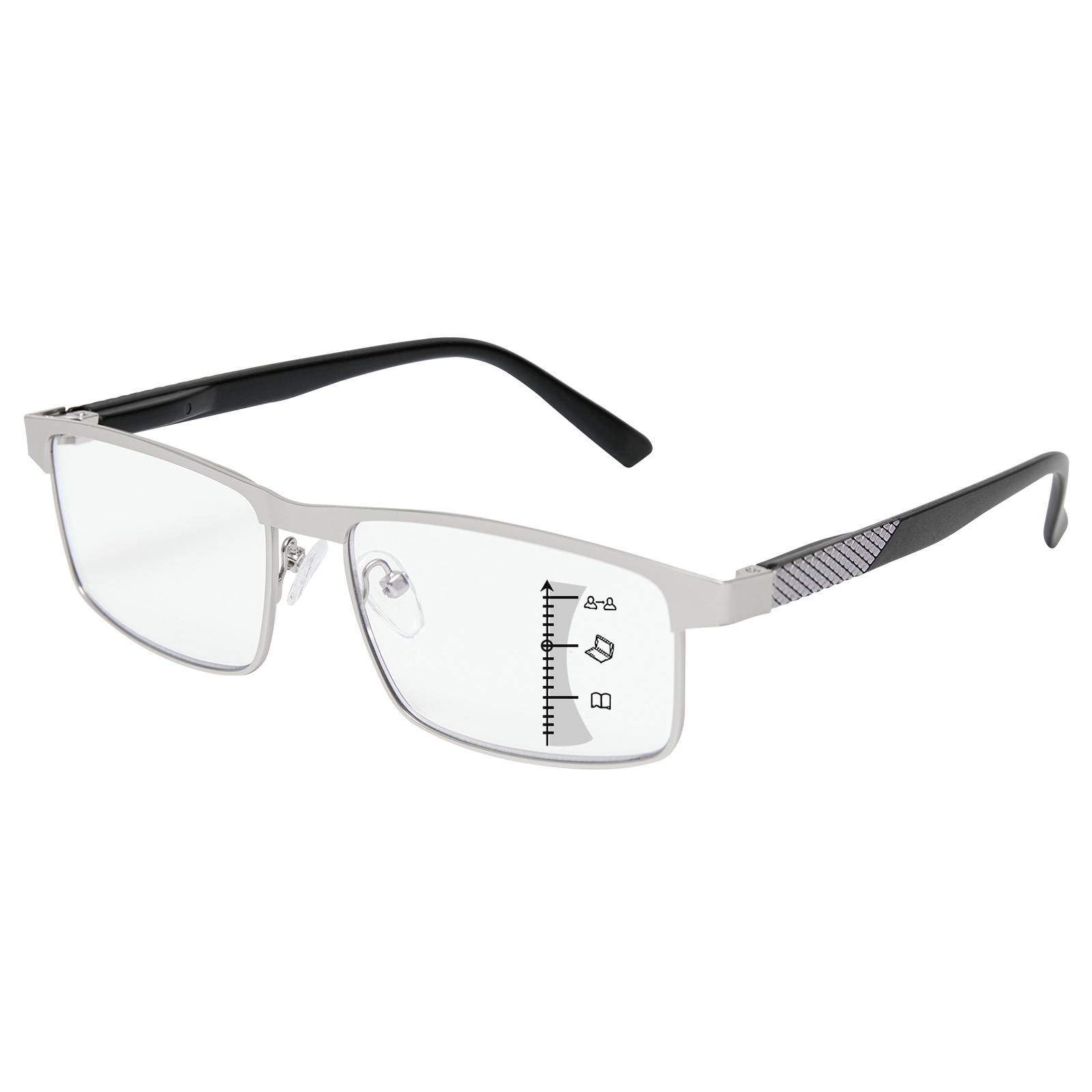 Men’s Metal Frame, Progressive Multifocus Transition Reading Glasses 